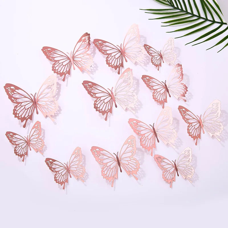 12 pcs Butterfly Cake Toppers Rose Gold for Birthday, Wedding, Engagement Occasions Dessert Decoration Cupcake Toppers DIY Gift