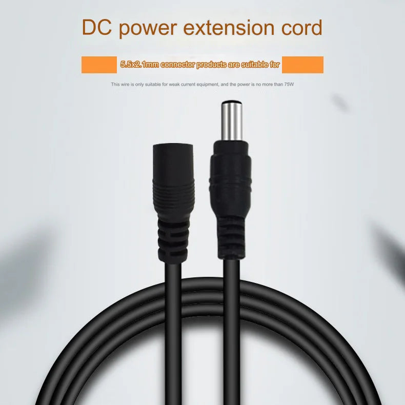 DC12V Power Extension Cable 2.1*5.5mm Connector Male To Female For CCTV Security Camera Black Color 16.5Feet 5M 10m Power Cable