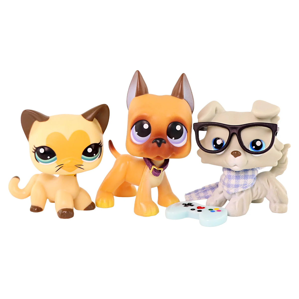 3 Pcs Minilpsshop Bobble Head Toys Shorthair Cat #3573 Collie #363 Great Dane #244 with Accessories Kids Gift for LPS