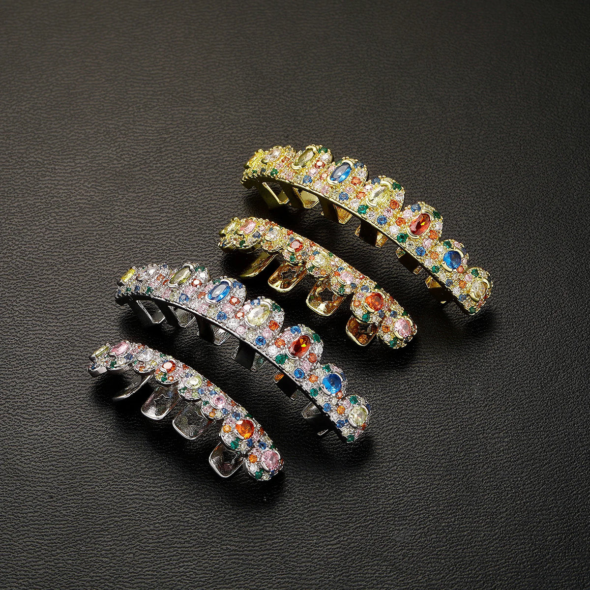 JINAO Rainbow Candy Color CZ Hip Hop Full Iced Out 8 Teeth Small Siz Set Grillz Men Top&Bottom Punk Rapper Halloween Cospla
