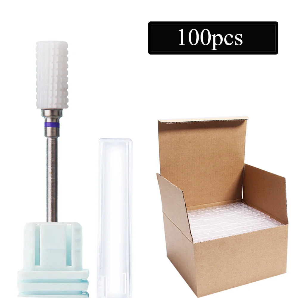 100pc/Set Nail Drill Bit Rotary Ceramic Bits Electric Manicure Milling Cutter For Machine Cuticle Remove Burr Nail Tool