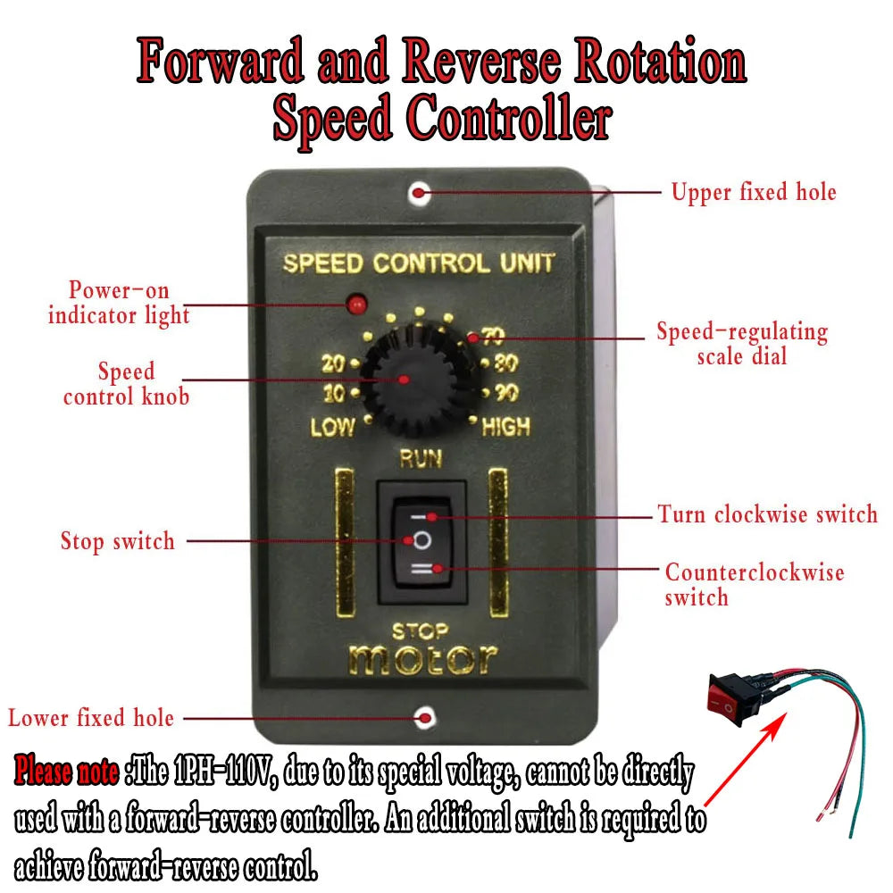 200W 250W Micro AC Motor Kit 220V Gear Motor Speed Forward and Reverse Controller+Single Phase Asynchronous Motor 50/60hz ForCNC