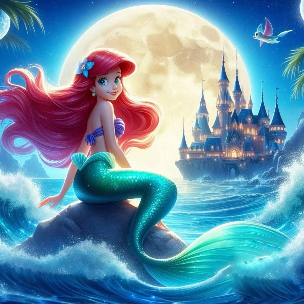 100% Fairy Dust Diamond Painting Mermaid Picture Square Mosaic Embroidery Cartoon Wall Art Diamond Art Full Crystal Home Decor