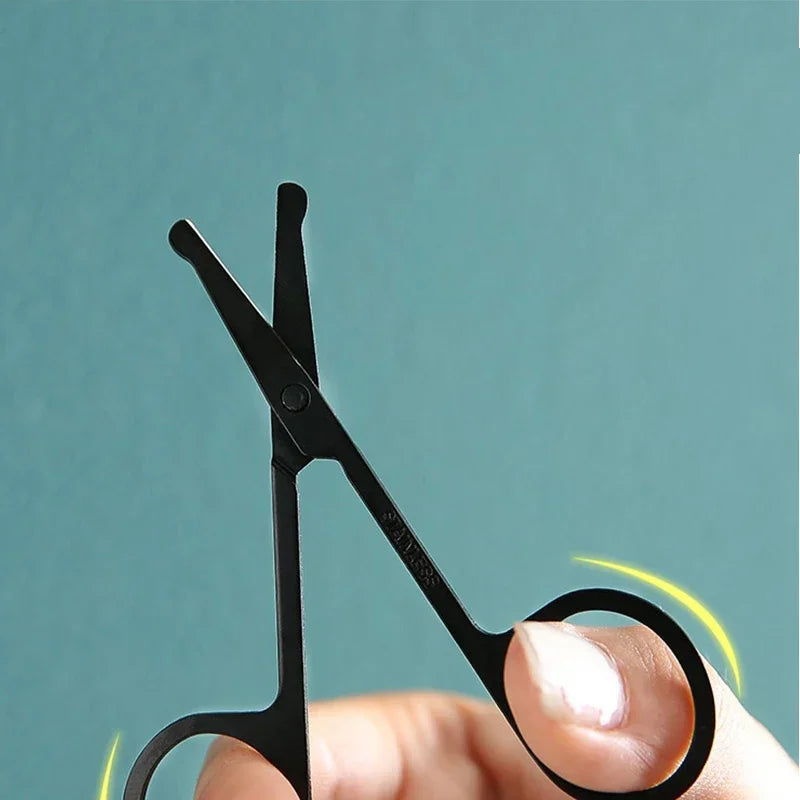 1PC Silver Mirror Light Black Round Head Safety Nose Hair Scissors Neutral Stainless Steel Scissors 2042