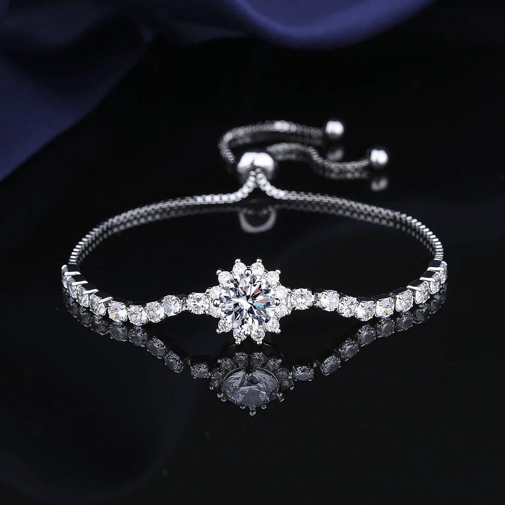925 Sterling Silver Bracelet Moissanite Sunflower Bracelet Two Carats Hand Jewelry Women Pull-Out Style