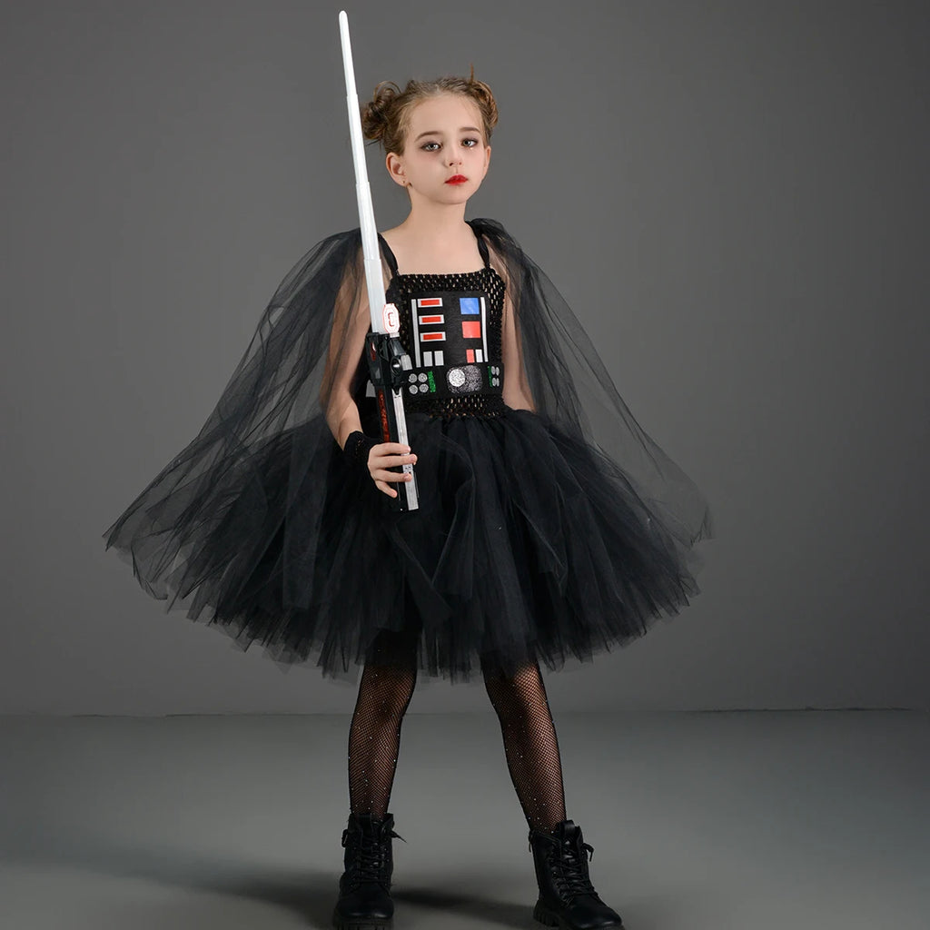 Girls Dark Star Villain Tutu Costume Dress Children Halloween Vader Outfit Kids Fancy Carnival Party Dress up Cosplay Clothes
