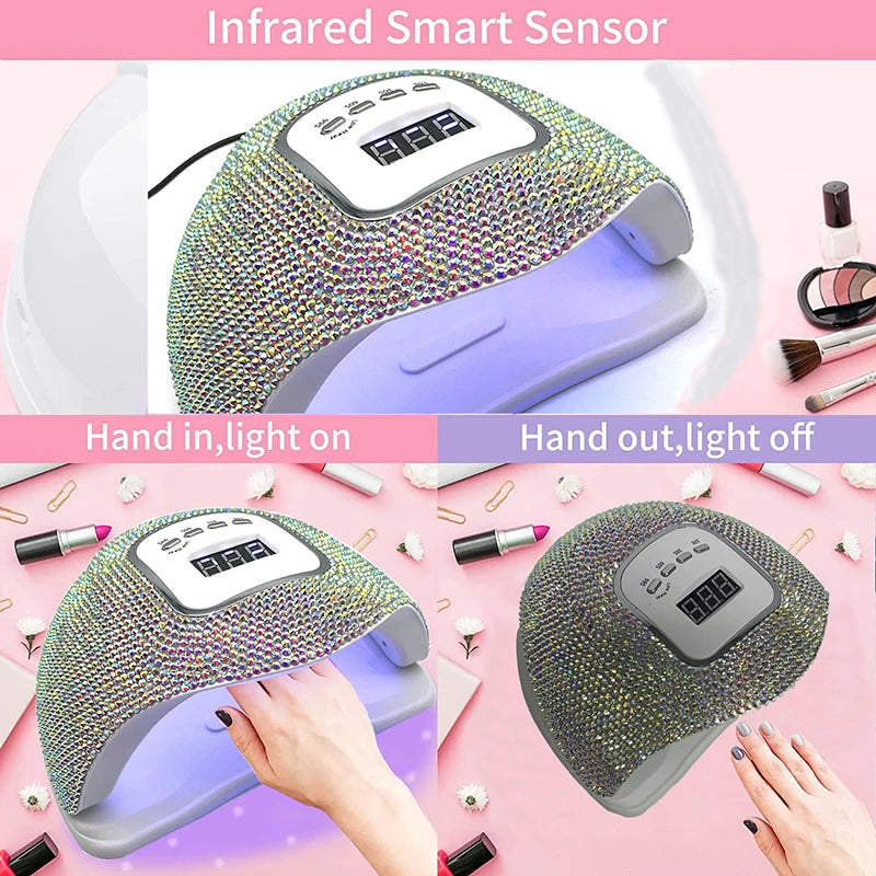 UV Light for Nails Rhinestone Nail Dryer Lamp Maquina De Unha Em Gel LCD Display 45 Led Beads 4 Timer Setting Nail Art Tools