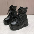 2025 New Design Women Punk Gothic Motorcycle Boots Platform Chunky High Heel Ankle Boot Ladies Cool Wedge Black Female Shoes