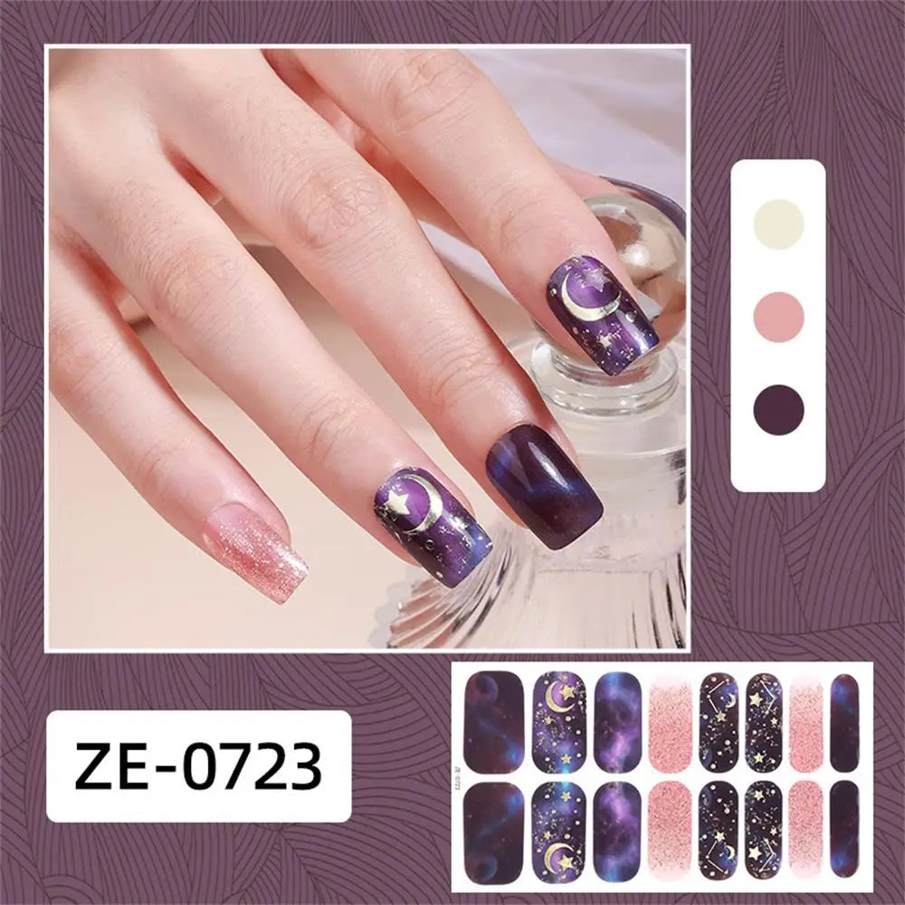 Gradient Galaxy Series Press-on Nails | 16-Piece Set of Removable Self-Adhesive Fake Nail Stickers | Valentine's Day Gift Idea