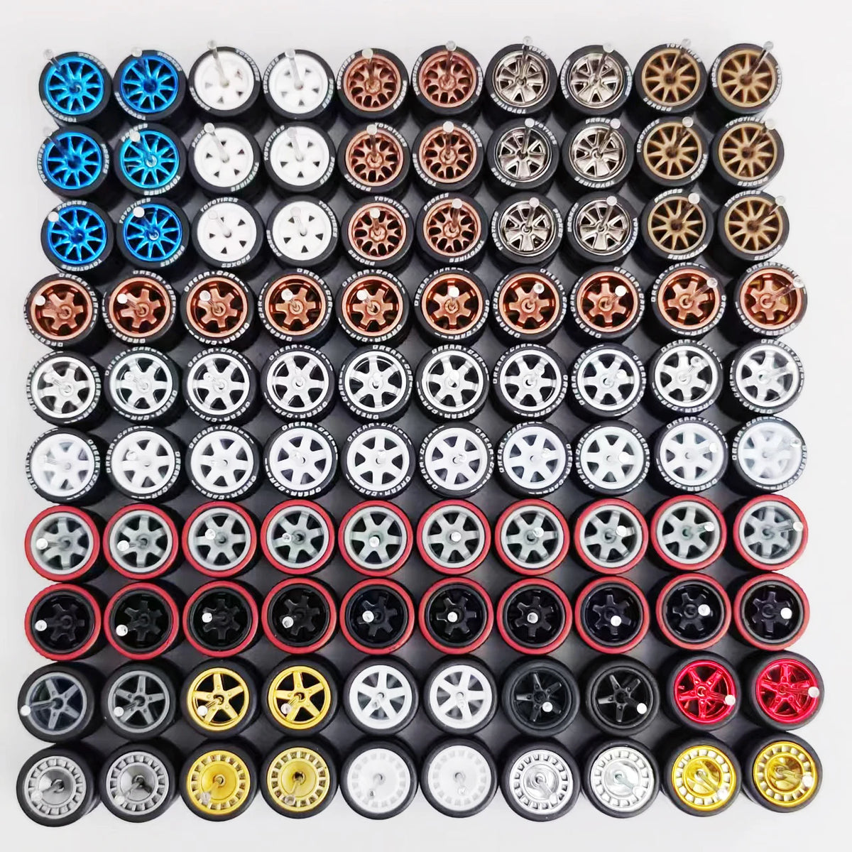 50 Sets 1/64 Wheels Pack with Rubber Tires Axles for 1:64 Matchbox Domeka Hotwheel Diecast Car Model Cars Wholesale