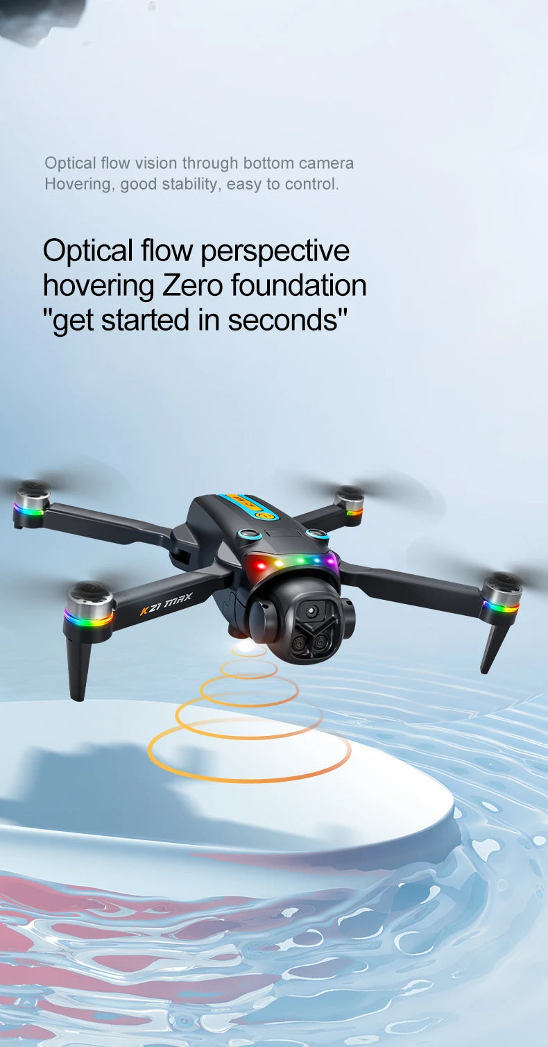 The K21MAX Drone, Equipped with a 4.3-Inch Built-in Screen Remote Controller, Is a Portable Remote-Controlled Quadcopter Suitable for Beginners. It Supports Optical Flow Hovering, Automatic Return-to-Home, and Makes a Great H