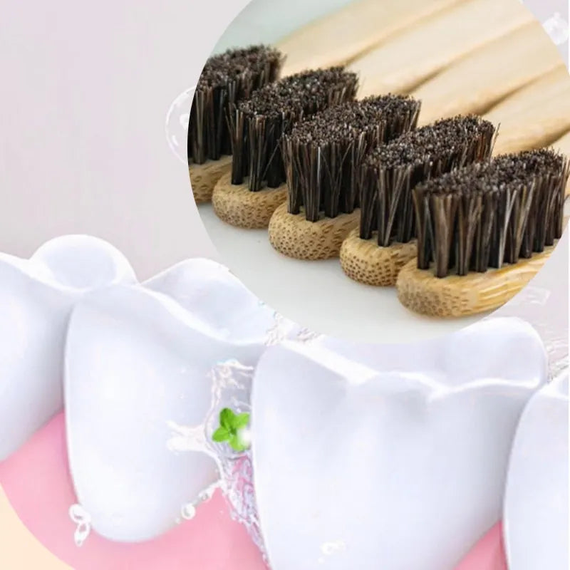 10pack Natural Bristle Bamboo Toothbrushes,Horse & Boar Bristle,Totally Compostable Biodegradable Zero Waste Plastic Free