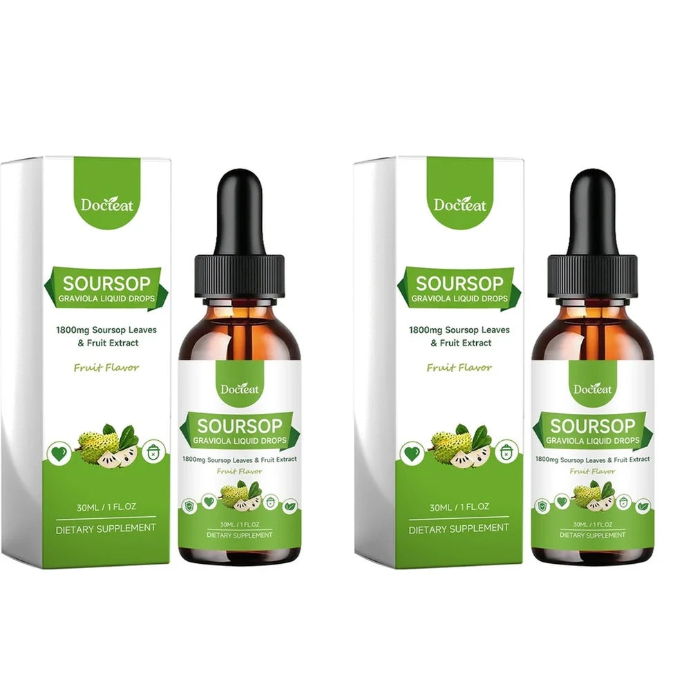 DOCTEAT Soursop Graviola Liquid Drops, 500 mg Leaf & Fruit Extract, 1800 mg Raw Herb Equivalent, Daily Vitality Support, 30 mL