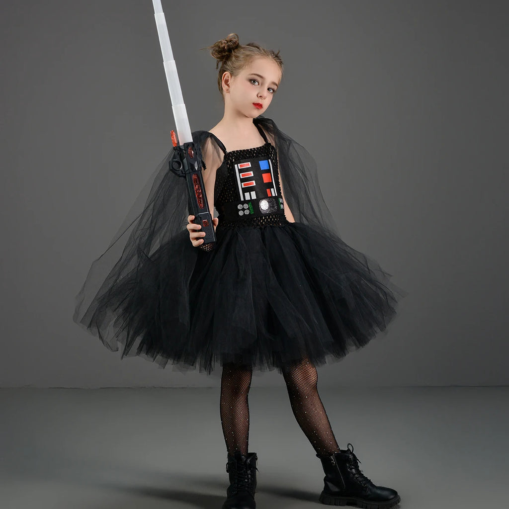 Girls Dark Star Villain Tutu Costume Dress Children Halloween Vader Outfit Kids Fancy Carnival Party Dress up Cosplay Clothes