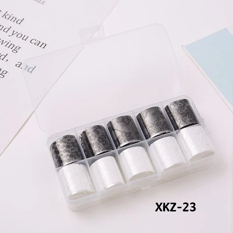 10 Rolls/ Box Charm Nail Foils Polish Stickers Metal Color Starry Paper Transfer Foil Wraps Adhesive Decals Nail Art Decorations