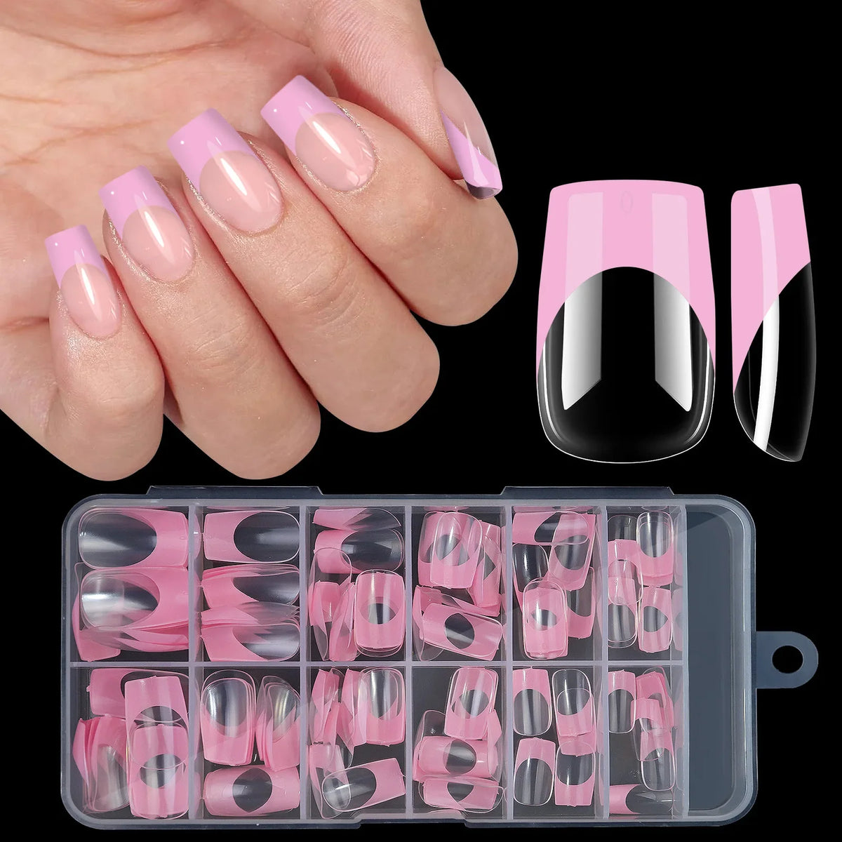 120pcs/Boxed Acrylic French False Nails Multicolor Square Almond Nail Tips Full Cover Removable Mixed Size Press On Nails