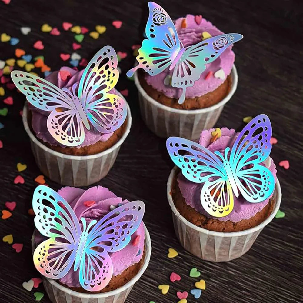 12 pcs Butterfly Cake Toppers Rose Gold for Birthday, Wedding, Engagement Occasions Dessert Decoration Cupcake Toppers DIY Gift