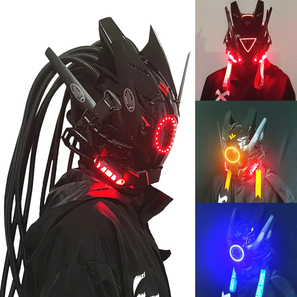 Cyber punk Mask LED Hairstyle Braid Halloween Christmas Role Playing Helmet Party Adult Gift ﻿