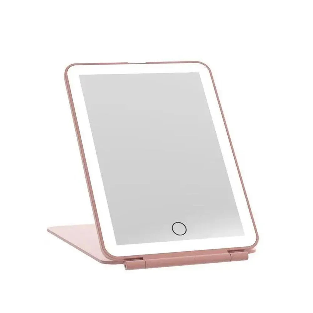 LED Travel Makeup Mirror 3 Colors Light USB Rechargeable Touch Screen Cute Portable Tabletop Cosmetic Mirror Ins PINK Beautiful