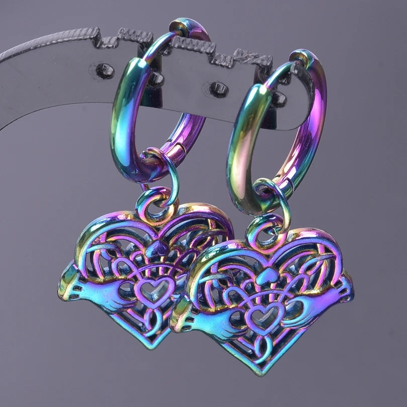 Multistyle Rainbow Ear Jewelry Stainless Steel Hoops Fashion Alloy Heart Wings  Witch Hat Foot Sun Charm Earrings For Women Men