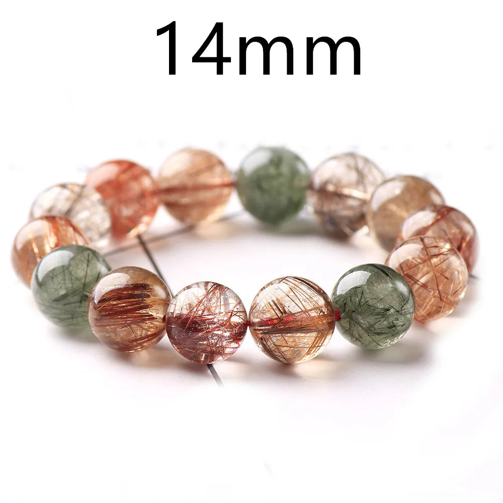 Natural Colorful Rutilated Quartz Beads Bracelet Women Men Red Green Copper Clear Round Beads 8mm 9mm 11mm 12mm 13mm AAAAA