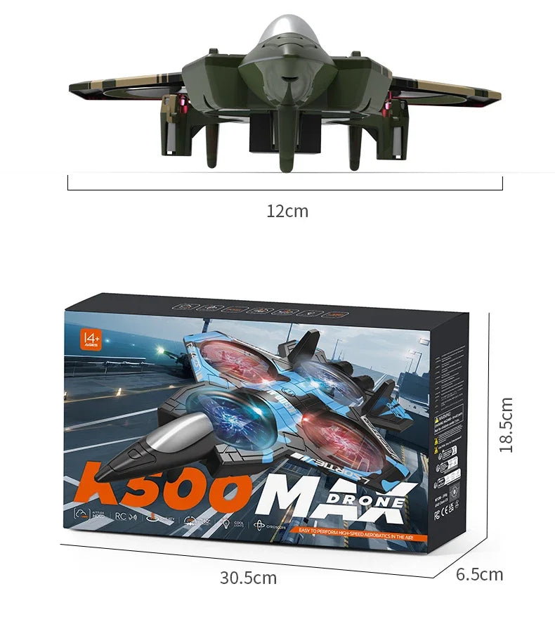 K500 MAX RC Plane Fighter 2.4G Remote Control Stunt Glider 360 ° Rolling Flight Flying EPP Foam Airplane with LED Toys for Kids
