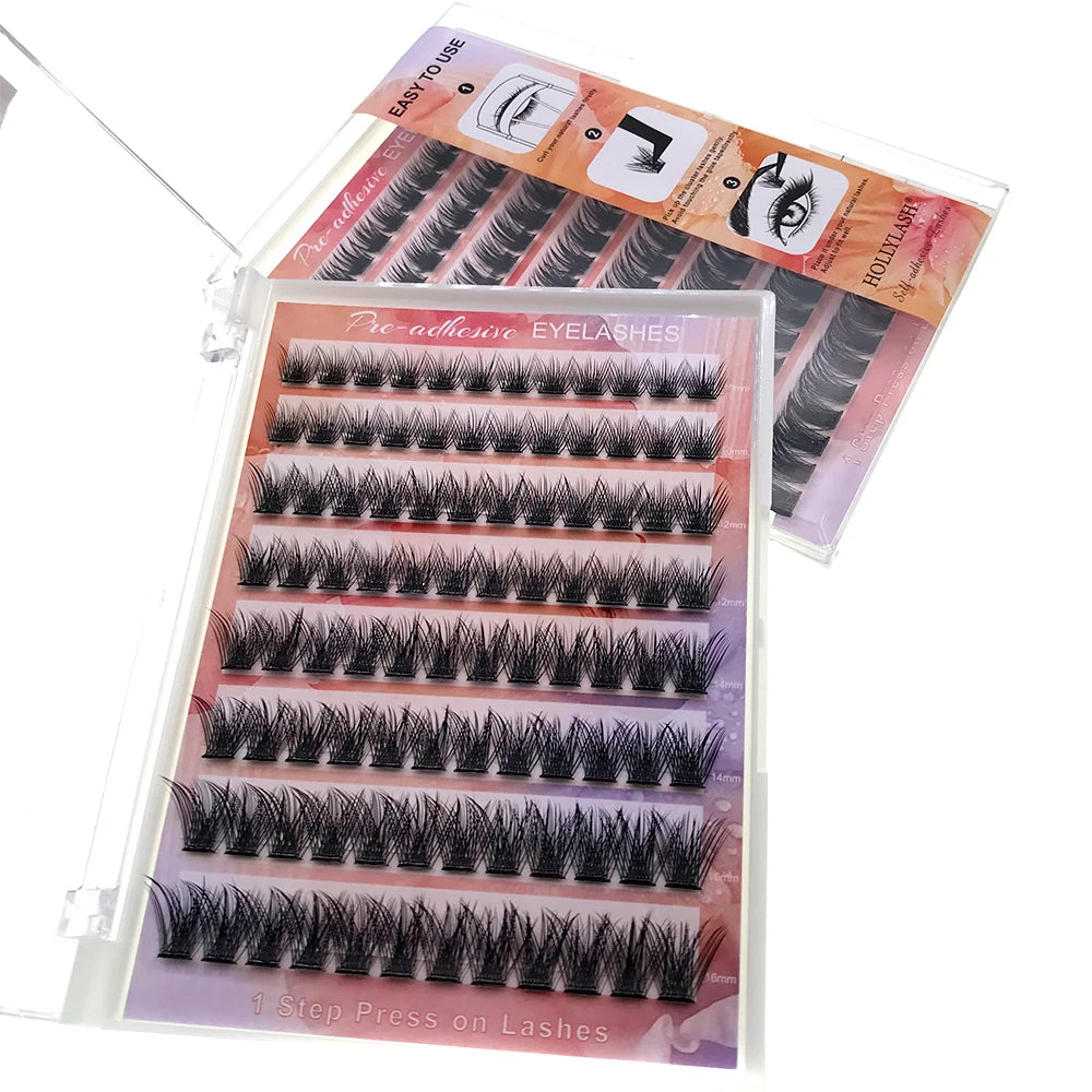 HOLLYLASH 96 Clusters DIY Self Adhesive Cluster Lashes Russian Volume False Eyelashes C Curl Natural Soft Individual Eyelashes