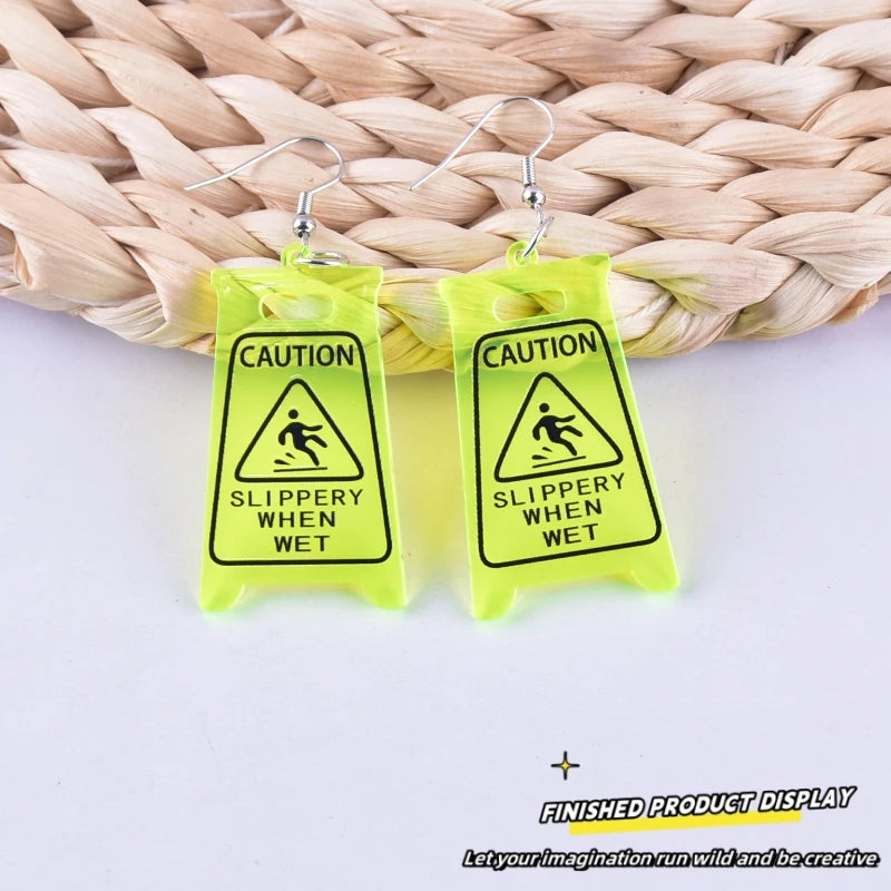 10pcs Beware of Wrestling Warning Signs Acrylic Charms Pendant for Women DIY Jewelry Making