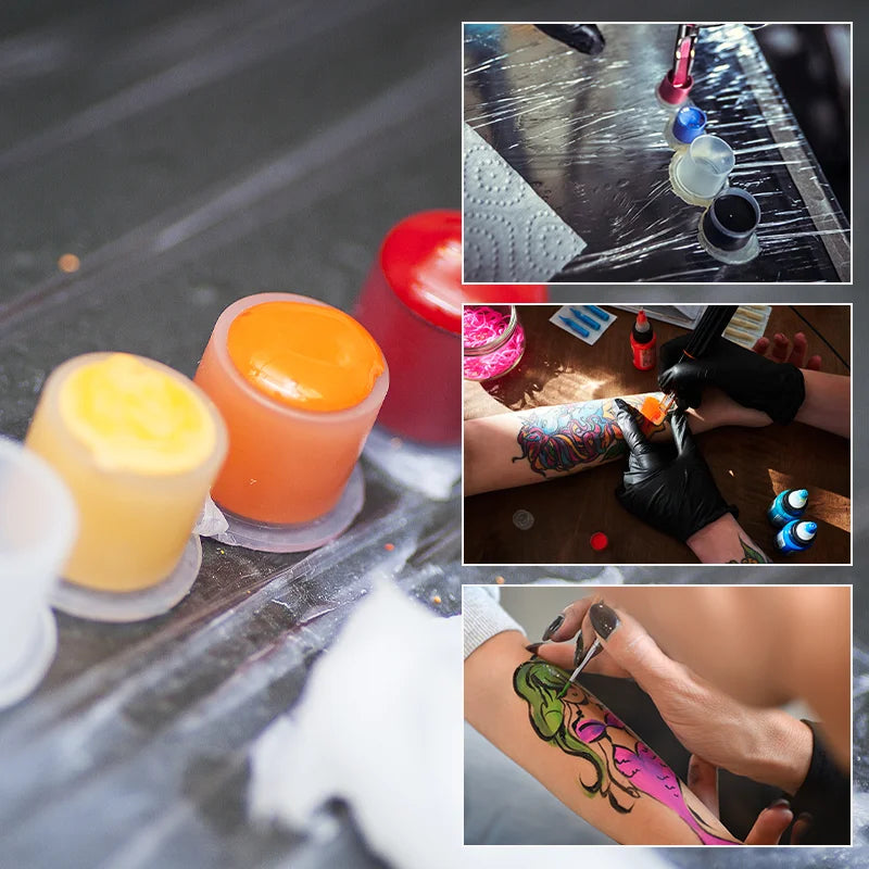 100Pcs POSEIDON Tattoo Ink Cups With Base  Plastic Disposable Pigment Clear Permanent Makeup Tattoo Accessory Tattoo Ink Cups