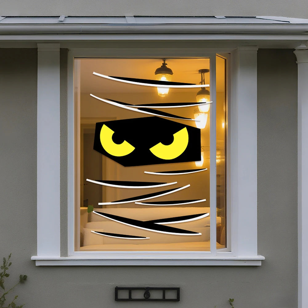 Halloween Decor Door Stickers Window Decor Skeleton Hand Pumpkin DIY Devil Witch Hat Glass Window Stickers Home Decorations
