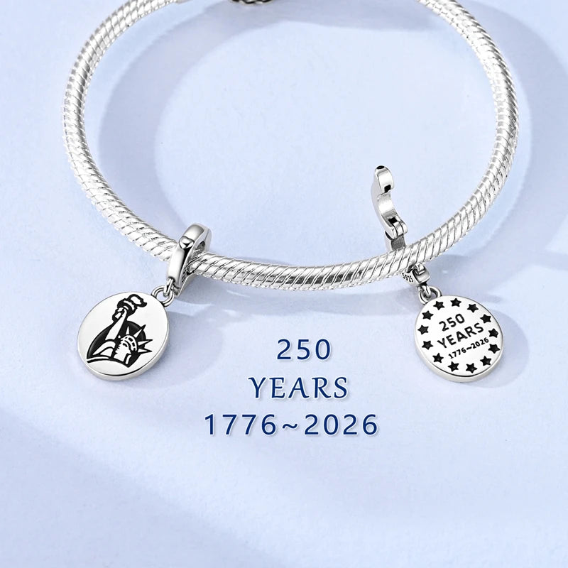 Original 925 Sterling Silver Charms Bead American Flag Independence Day Pendant Fit Original Bracelet For Women DIY Jewelry Gift