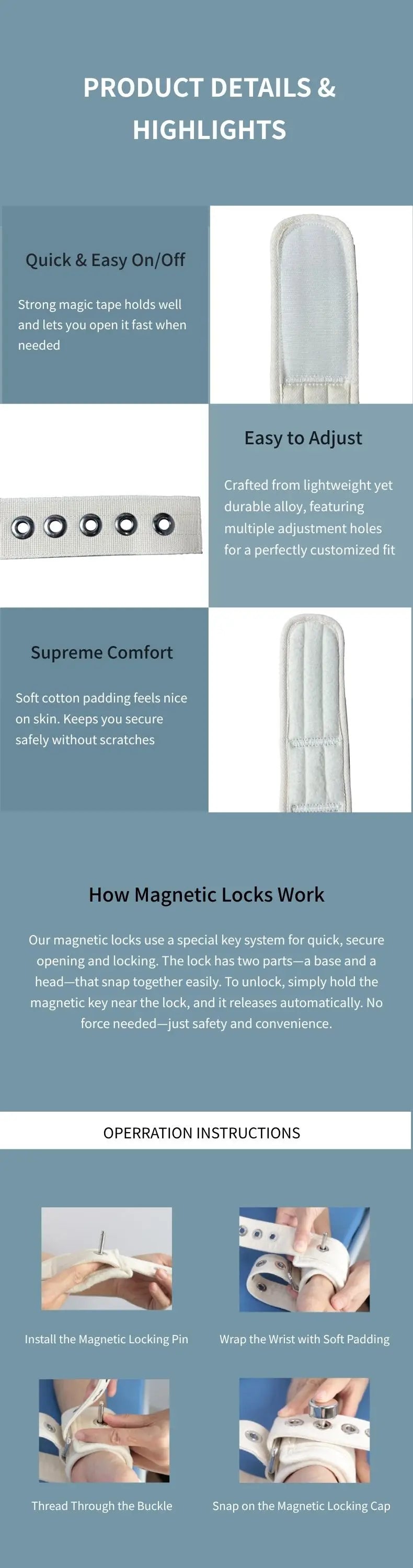 Patient Limb Fixed Strap Magnetic Restraint Belt Adjustable Bondage Strap For Hospital Bed