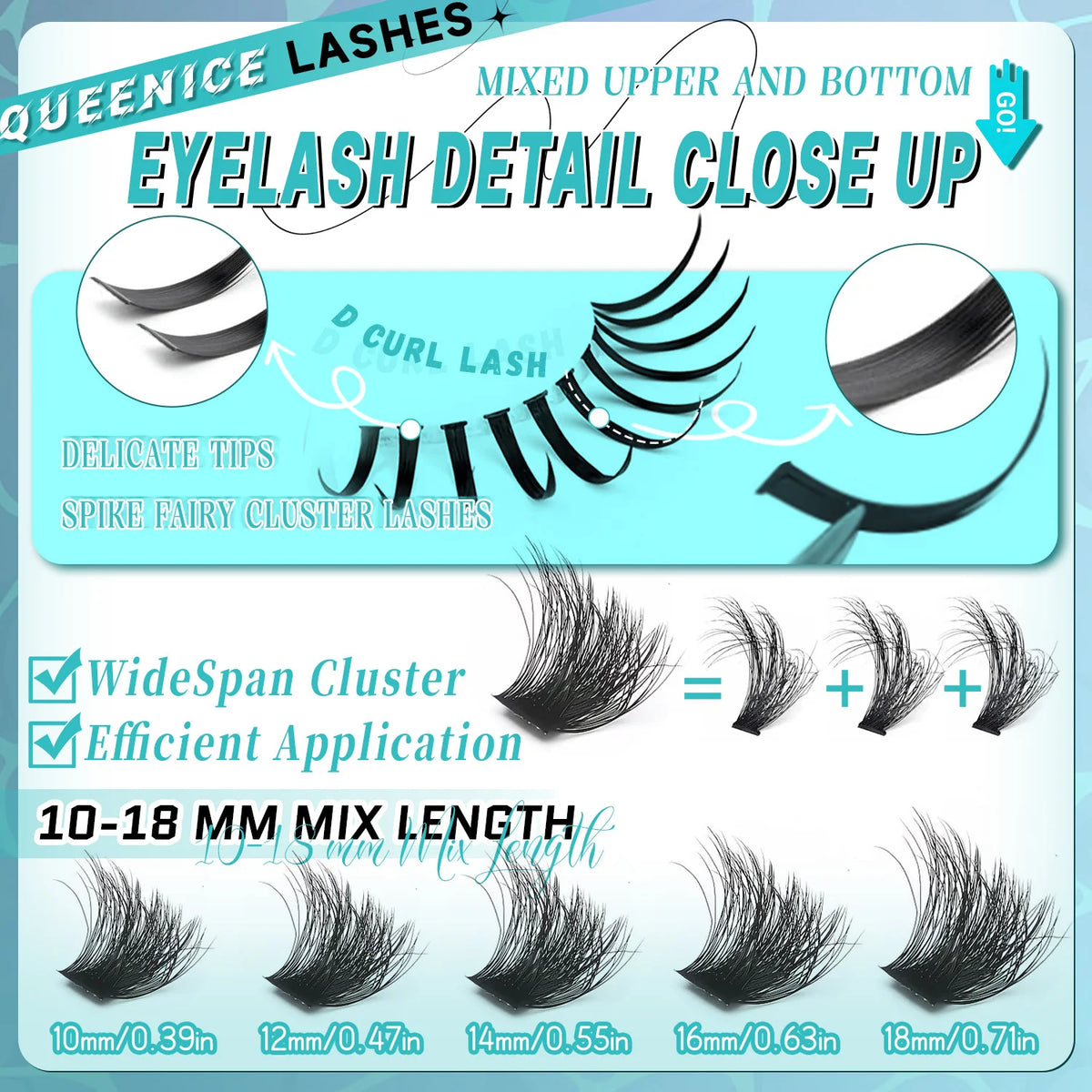4 IN 1 Lash Clusters Mixed Length Lash Spikes lower eyelashes Reusable Bottom DIY Spiky Lash Extension Manga Clusters