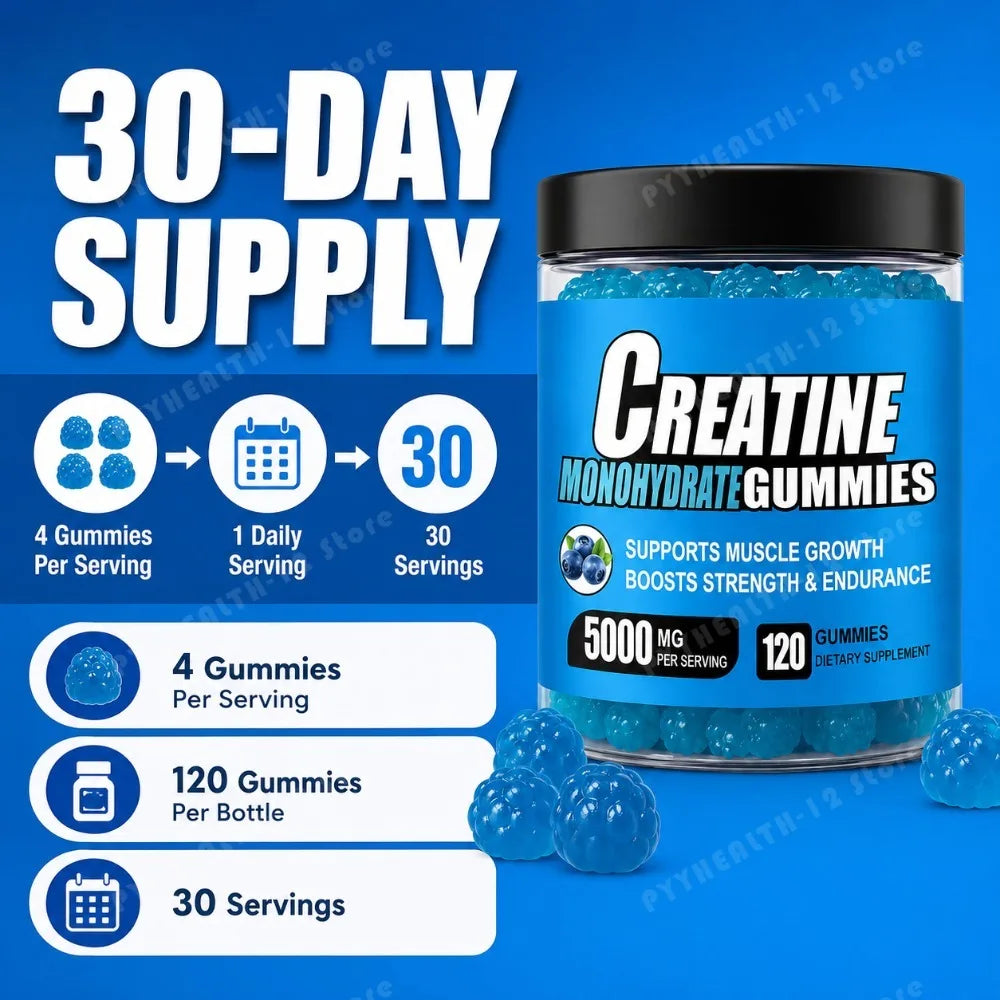 Creatine Monohydrate Gummies 5000mg Per Serving, 120 Gummies for Muscle Strength, Endurance & Energy, Dietary Supplement
