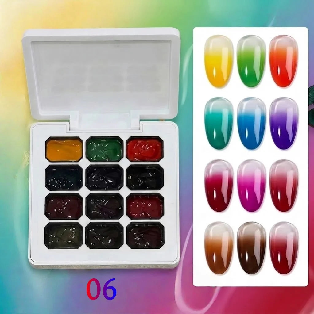 12 Color Full Rainbow Solid Nail Polish Adhesive, High Saturation Gloss Color Nail Kit, Fashionable LED Nail Art, Perfect Gift