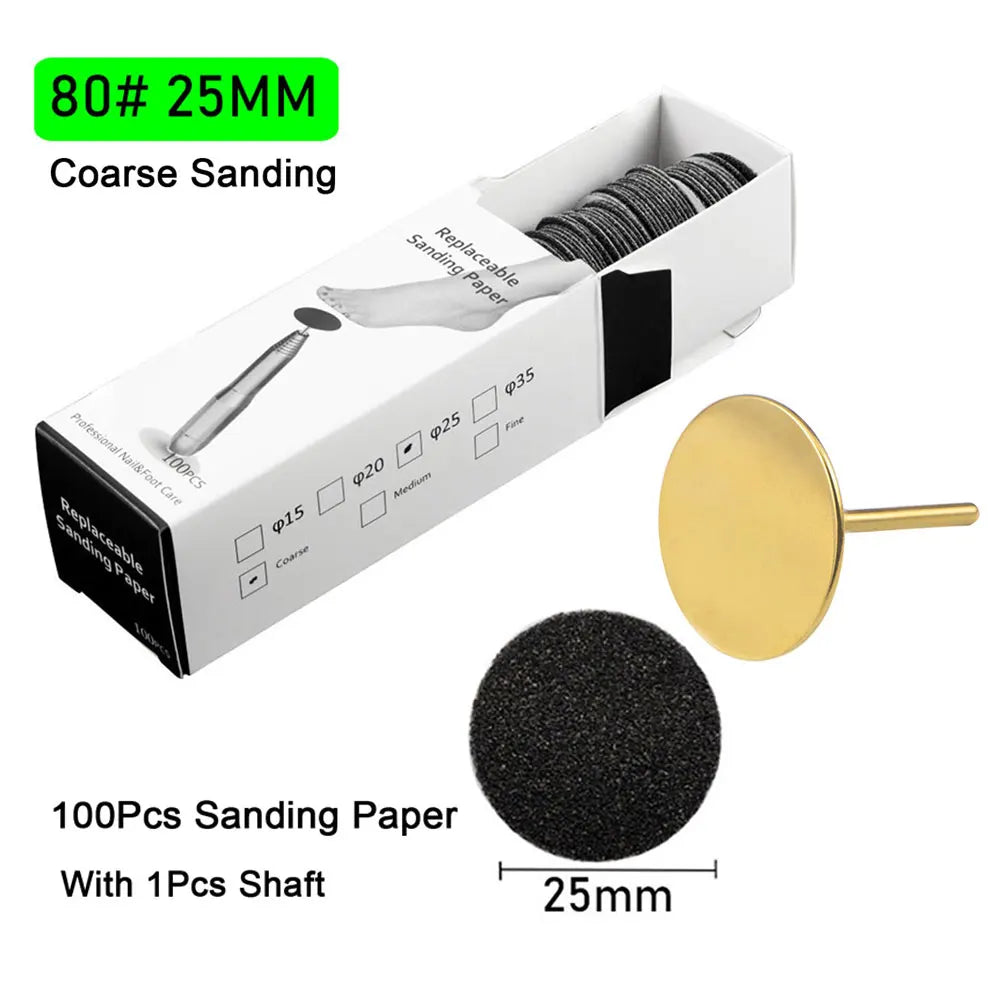 100Pcs Sandpaper With Metal Nozzle For Foot Files Dead Skin Callus Remove Tool Cuticle Pedicure Tool Sanding Paper Set