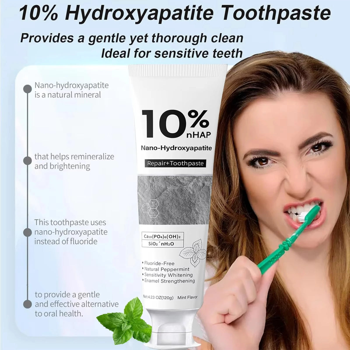 10% Nano-Hydroxyapatite Daily Toothpaste Clean Dental Surface Discoloration Fresh Cool Breath Oral Cleaning Care