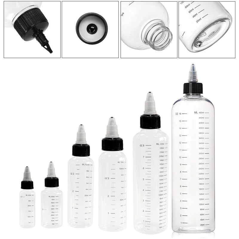 1Pcs 30ml-500ml Empty Plastic Bottle Refillable Oil Liquid Dropper Bottles W/ Twist Top Caps For Tattoo Pigment Ink Containers