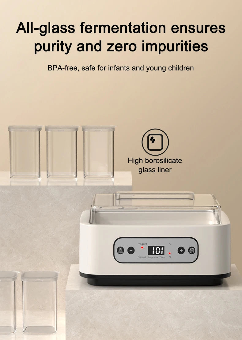 Electric Yogurt Maker 6 Glass Cups Automatic Natto Rice Wine Fermenting Machine Fermenter Sour Milk Pot Temperature Adjustment