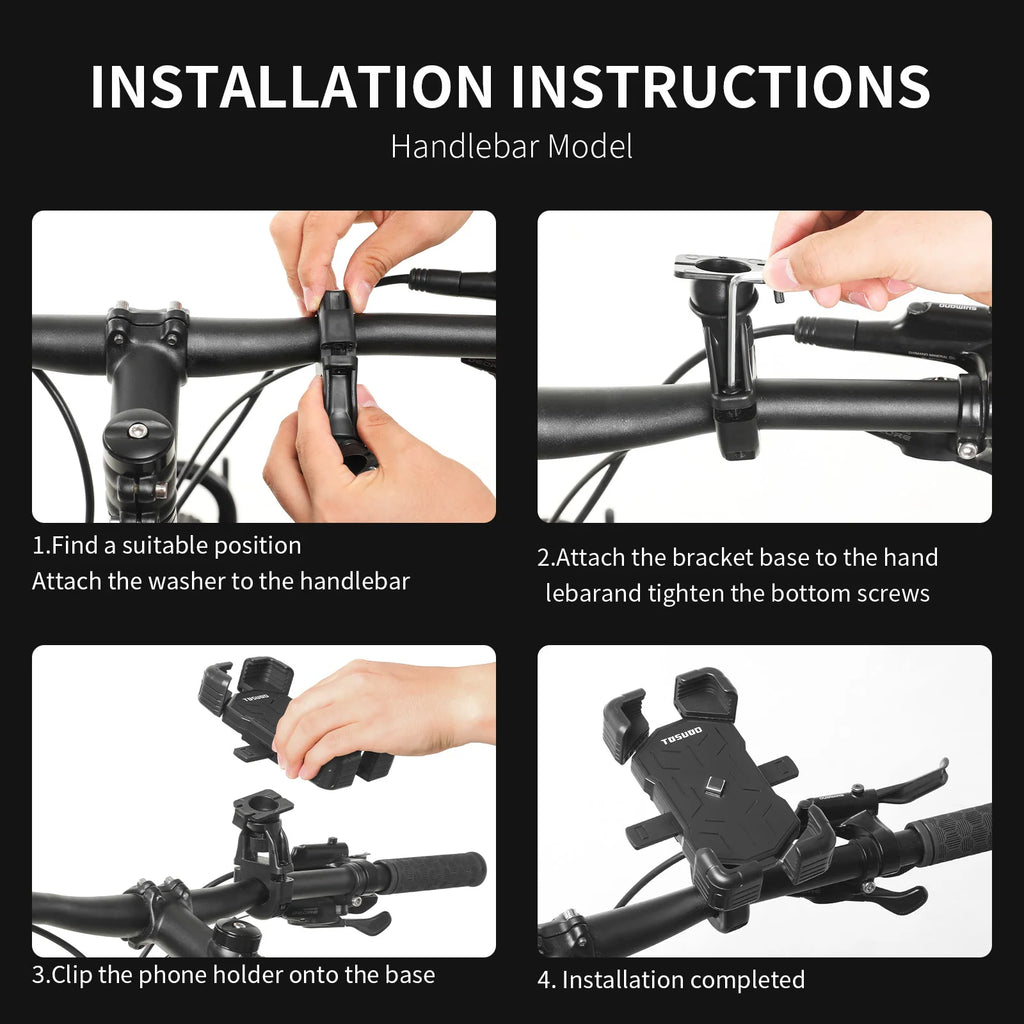 TOSUOD Bike Handlebar Phone Holder Automatic Locking One-Button Opening And Closing Bicycle Mobile Phone Stand