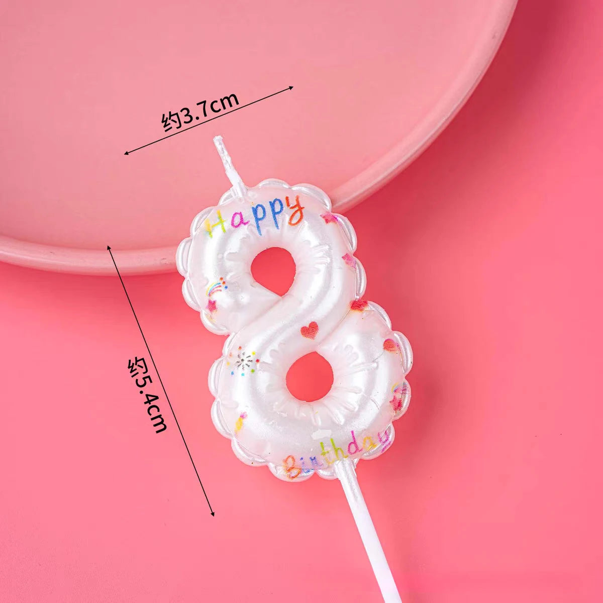 1pc Happy Birthday Candles, Princess Theme Cake Decoration, White Printed Pattern, Baby Shower Party Supplies, 0-9 Digital Numbe
