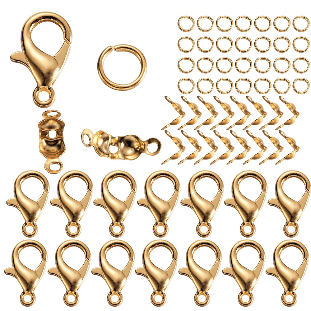 80Pcs/lot Alloy Lobster Clasp Jump Rings Connector Clasp Crimp End For Bracelet Necklace Chains DIY Jewelry Making Supplies