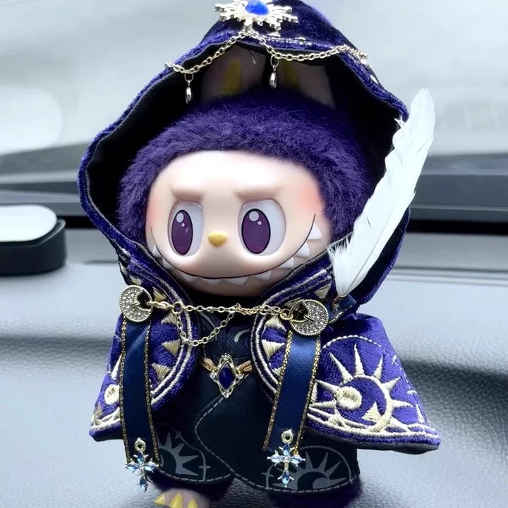 10cm Cotton Doll Clothes Witch Black Meow For The Monsters Labubu 1.0 2.0 3.0 Kawaii Cosplay Clothes Cool Christmas Doll Gift