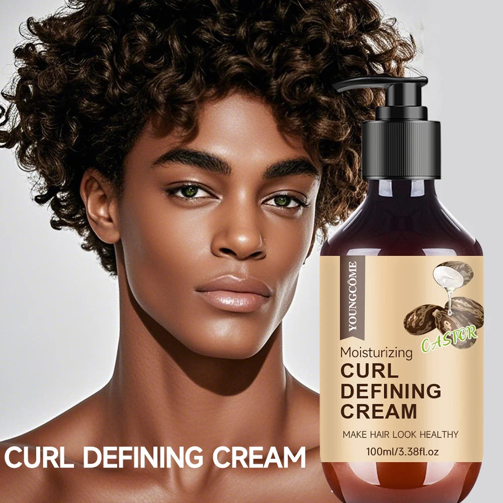 100ML Men's Castor Oil Curling Cream with Rosemary and Peppermint to Control Curling
