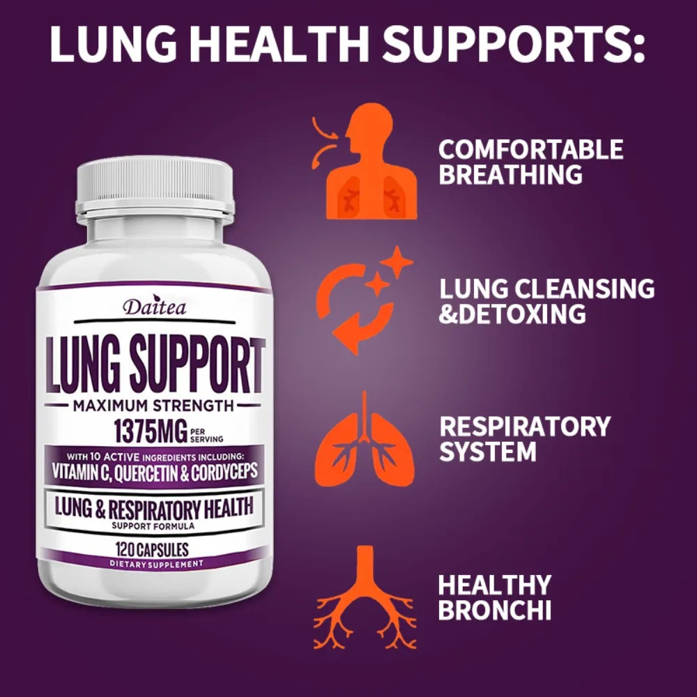 Lung Support Supplement for Lung Cleanse & Detox, with Quercetin Bromelain Vitamin C & Cordyceps for Lung, Respiratory Support