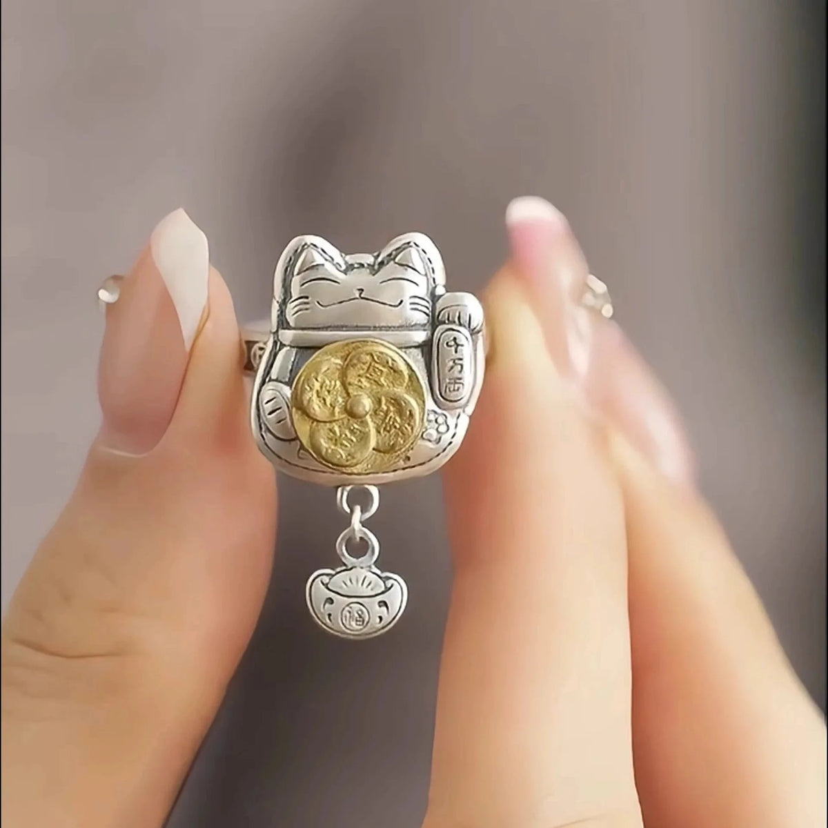 New Chinese Style Retro Transportation, Wealth Attracting Cat Ring, Female Rotatable Opening Adjustment, Niche Ring Accessories