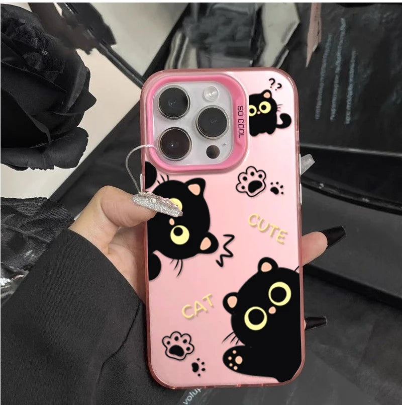 Case For Redmi Note 15 Pro 5G 14 4G 13 Pro 12 Plus 11 10 PRO 11S Black Cat Cute Laser IMD Matte Couple Hard Cover