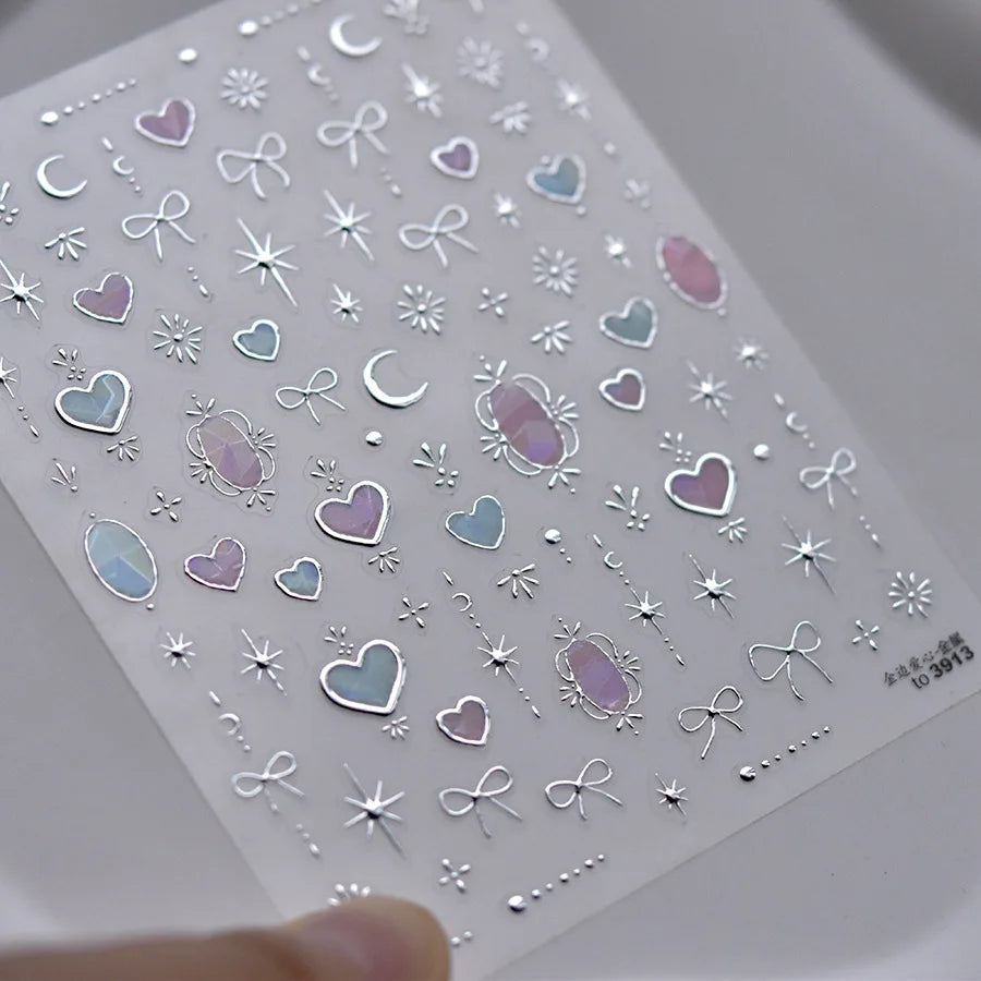 1pcs 5D Shell Light Nail Stickers Fashion Gold Border Love Heart Bowknot Moon Star Art Decal High Quality Manicure Decorations