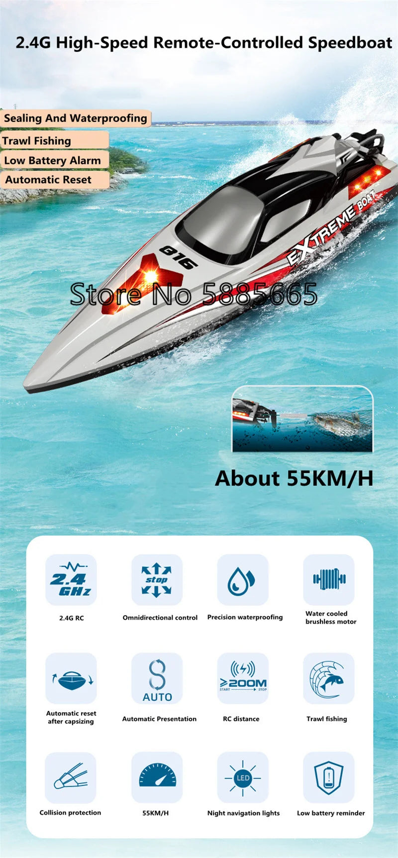 70KM/H High Speed Remote Control Boat RC Speedboat  200M Nesting Unhook Capsized Reset Waterproof Racing Induction RC Boat Toy