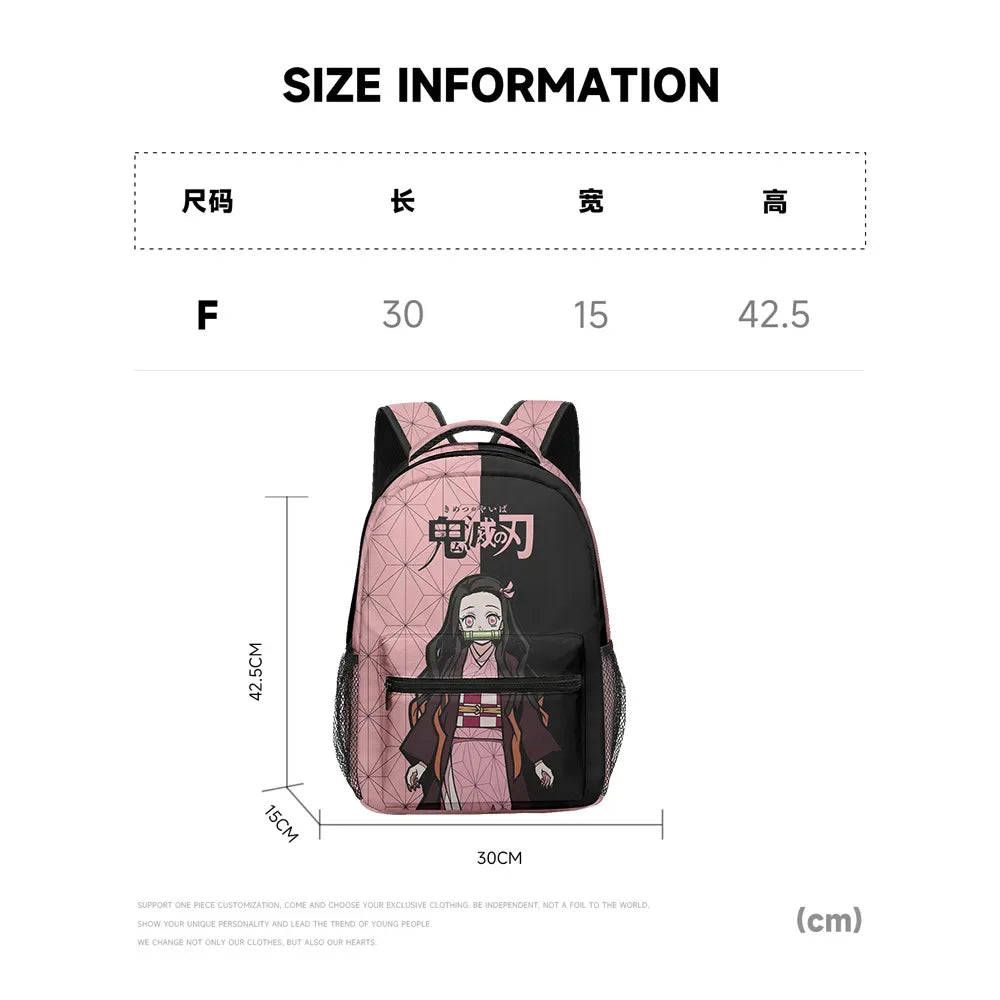 New Anime Peripheral Demon Slayer 3D School Backpack Lunch Bag Pencil Case 3-Piece Set Printed Holiday Gift for Students Gift